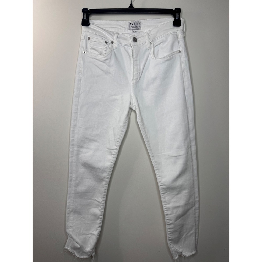 AGOLDE White Skinny Jeans High Rise Distressed Step Hem Size 28